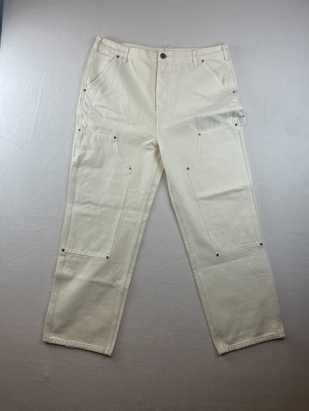 Elwood Relaxed Fit Denim Womens Sz 38 Carpenter Pants Off White Parchment 100% C